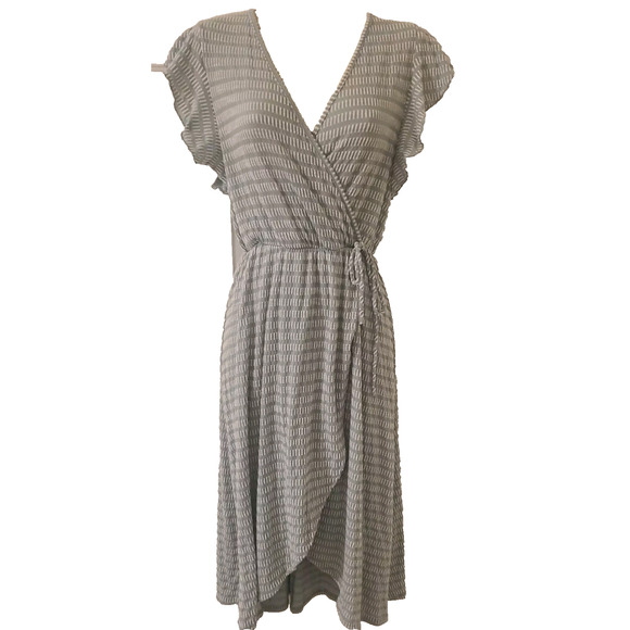 Women's Demure Dress M Green White- Side Slit- Caution To The Wind - Picture 6 of 6